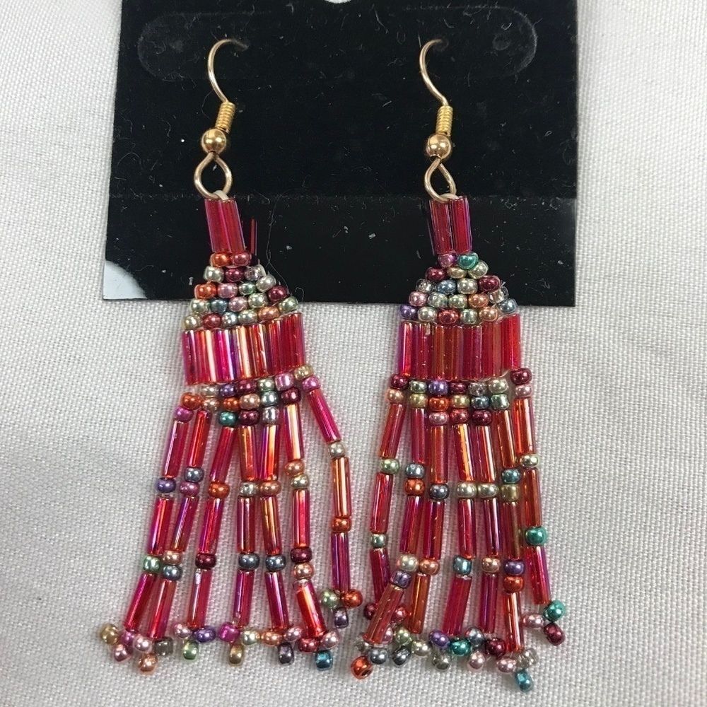 Vintage Style Red Beaded Boho Drop Earrings
